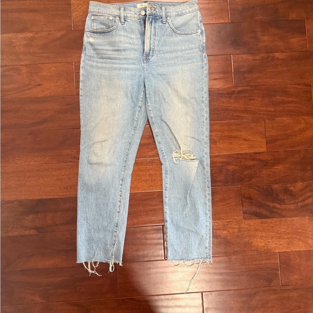 Madewell Blue Ankle Cropped Jeans with Distressed Details